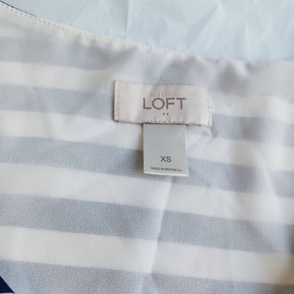 Ann Taylor LOFT Navy Blue Striped Dress Size XS Waist Tie Curved Hem Sailor Chic - Picture 3 of 10